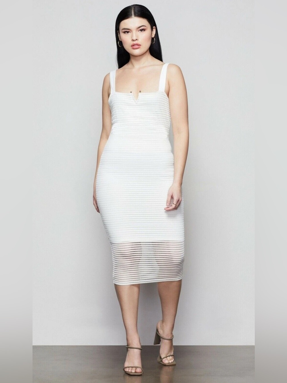 Good American Sheer Mesh Midi Dress | Size 1 | Ivory